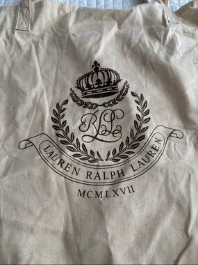 NWOT Lauren Ralph Lauren Ivory Cream Large Cotton Shopper Dust Tote Crest Emblem